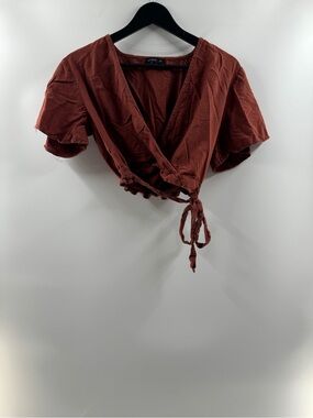 Cotton On Rust Brown Wrap Tie Front Crop Top – Women’s Small